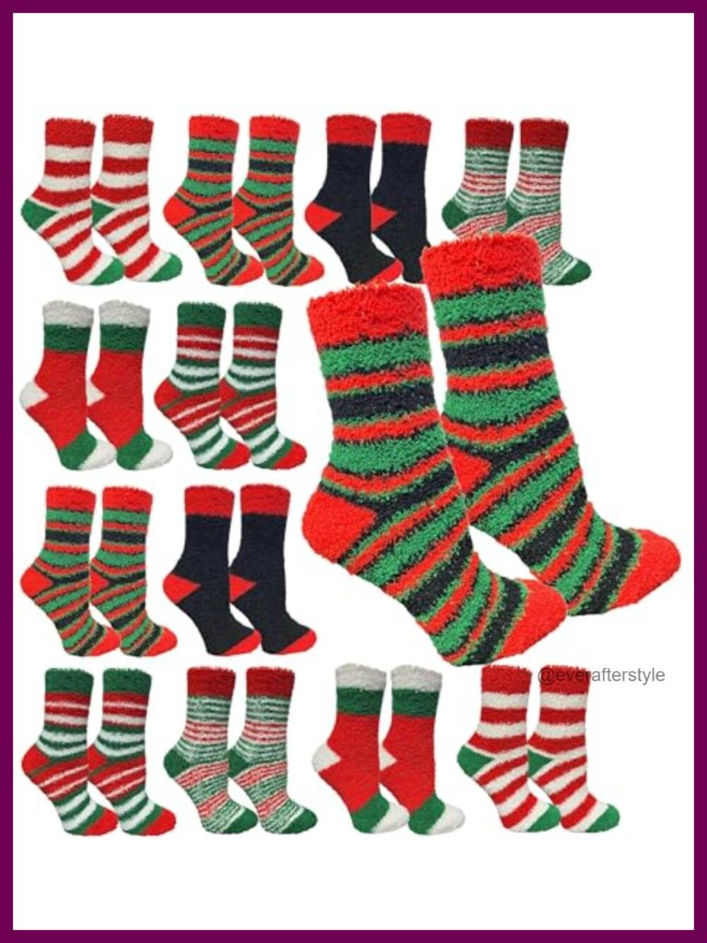 12 Pack Christmas Fuzzy Crew Socks Polyester Slipper Socks Gift Stocking